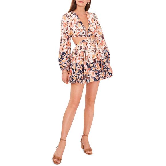 Chelsea & Violet Long Sleeve Floral Batik Print Mini Cut-Out Dress Size 4 - Picture 9 of 9